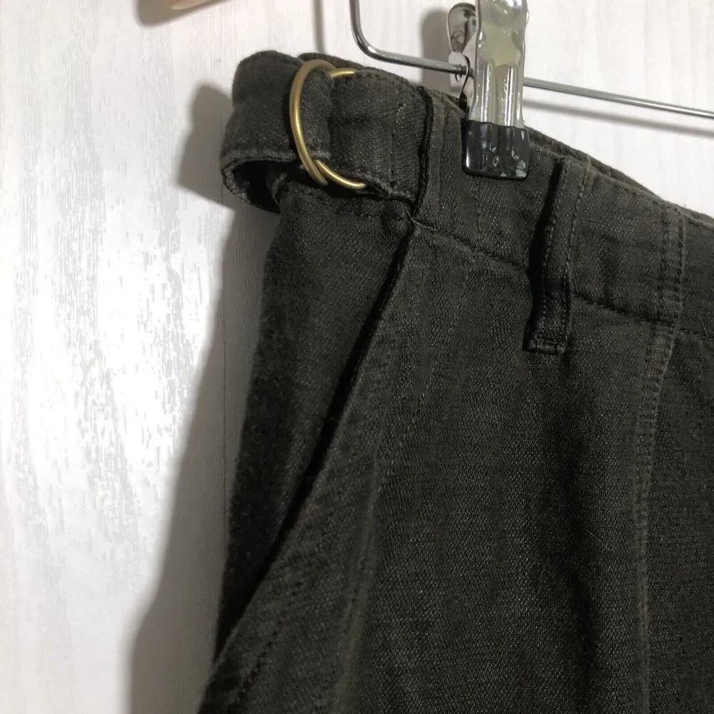 Free People Pants Womens 2 Green Olive Linen Blend Button Fly Lagenlook